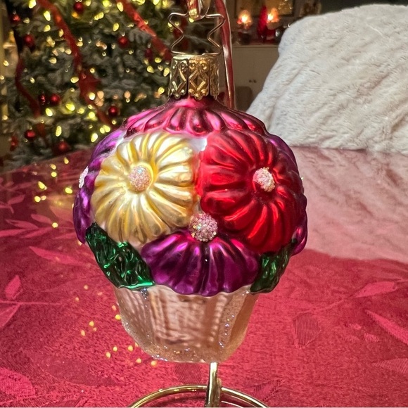 Inge-Glas Ornament Christmas Bouquet O Flowers Hand Blown 3" Glass Basket German - Picture 8 of 8